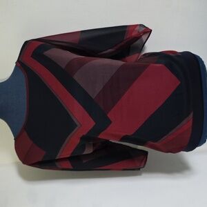 New York & Co Sheer Bkack Red Geometric Blouse Top